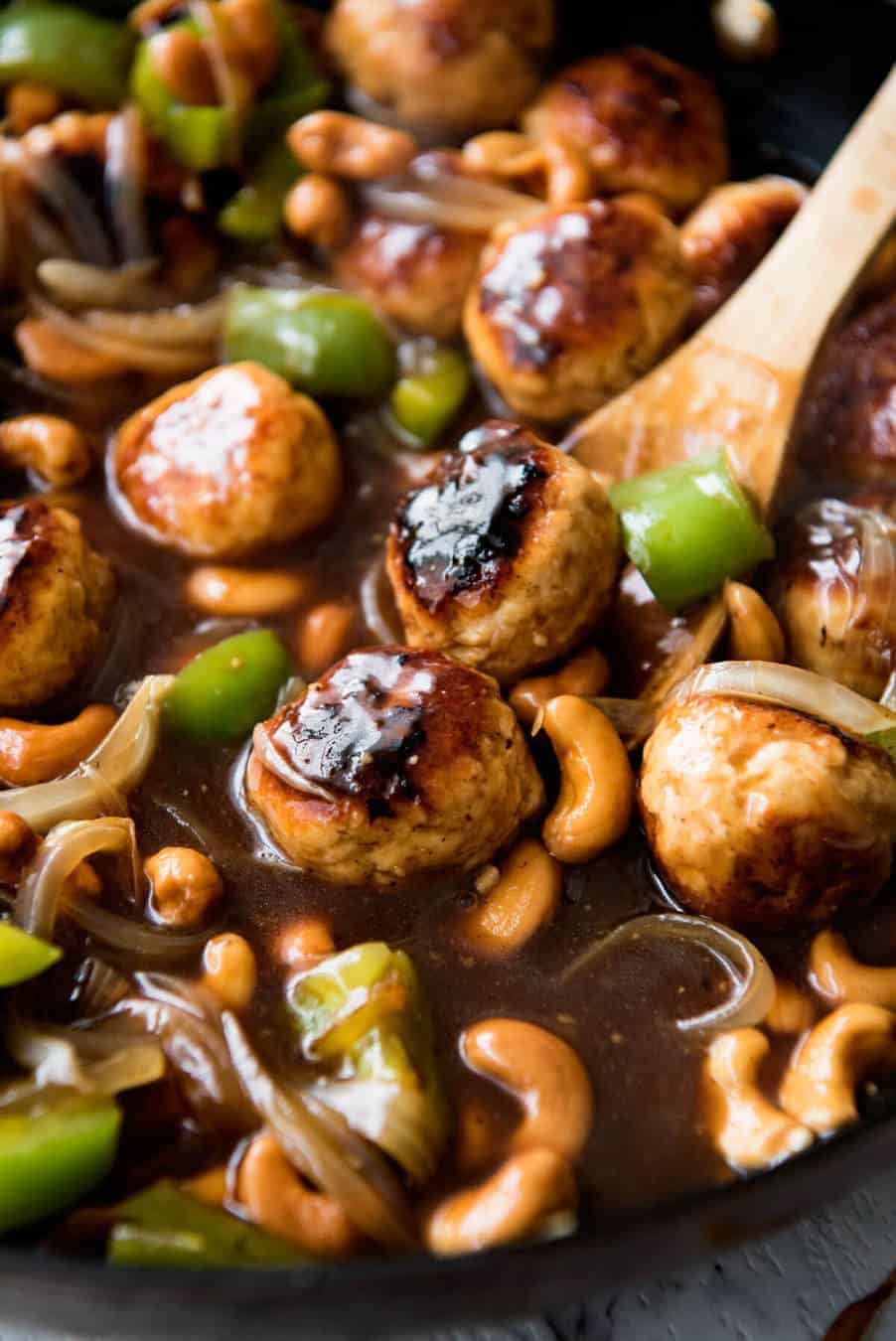 This Chinese Cashew Chicken Meatballs recipe is everything you know and love about Cashew Chicken...made with meatballs! recipetineats.com